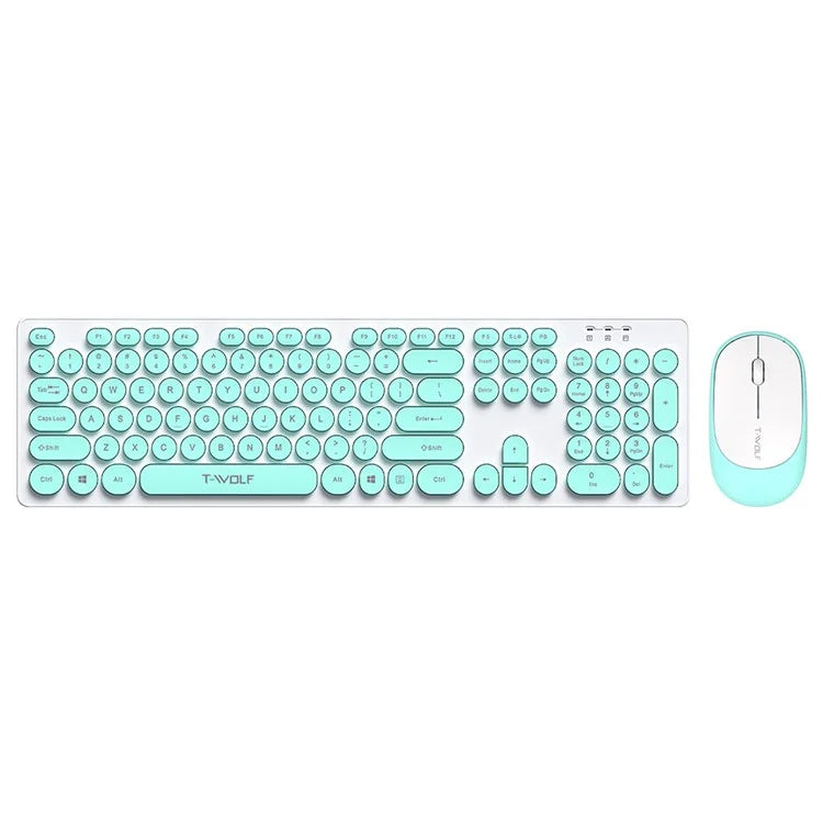 T-WOLF TF770 Wireless Keyboard and Mouse Combo 104 Key Low-Noise Keyboard with Cute Keycaps - Baby Blue