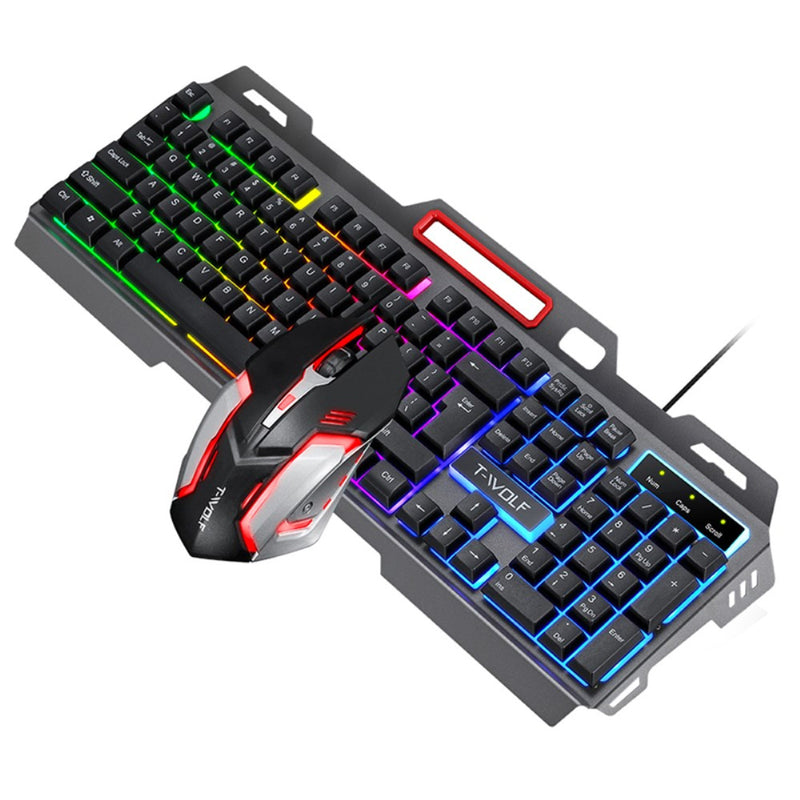 T-WOLF TF600 Mechanical Feel Metal Panel Gaming Keyboard Mouse Combo Set