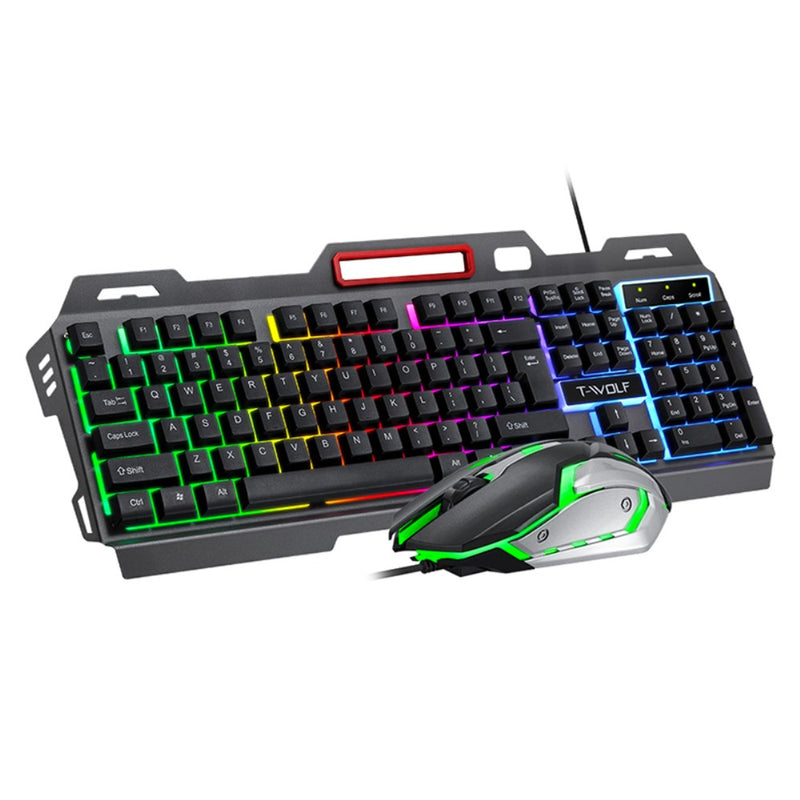 T-WOLF TF600 Mechanical Feel Metal Panel Gaming Keyboard Mouse Combo Set